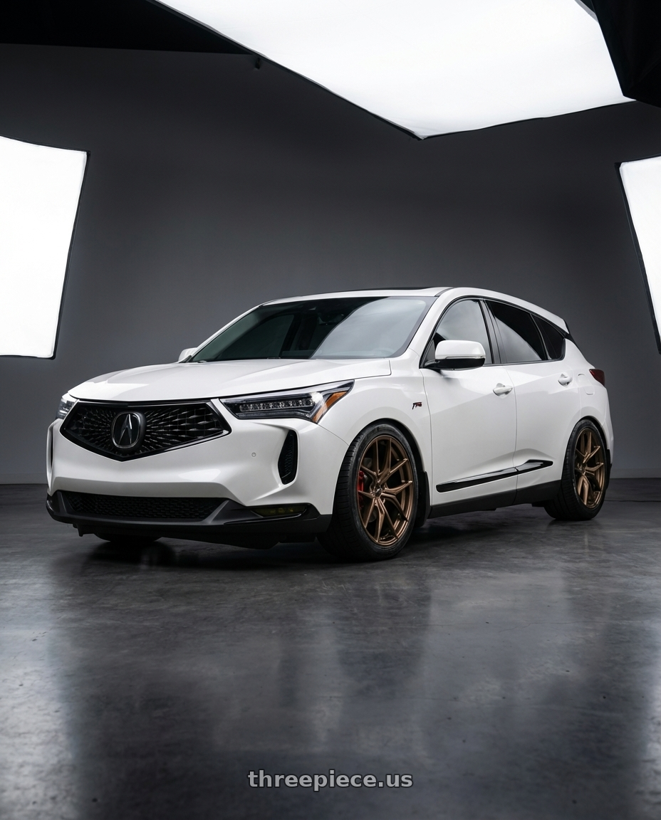2022 Acura Rdx white with Enkei TSR-X 5x114.3 20x9.5+40 Gloss Bronze wheels front three quarter view slammed stance