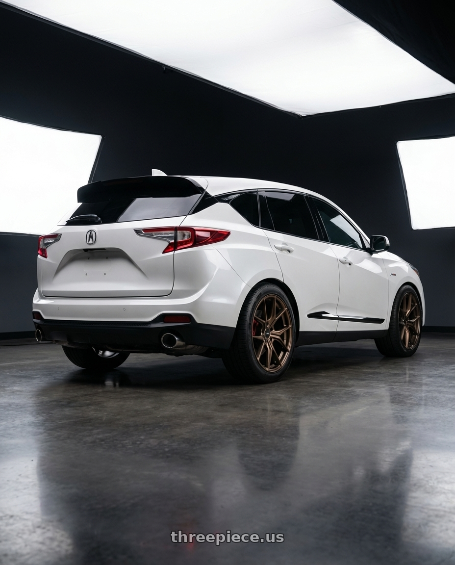 2022 Acura Rdx white with Enkei TSR-X 5x114.3 20x9.5+40 Gloss Bronze wheels rear three quarter view square tires