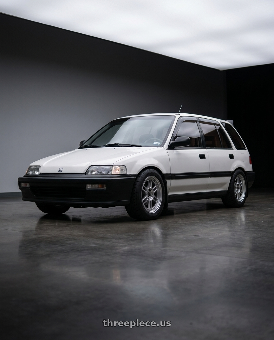 1991 Honda civic wagon with Enkei RPF1 4x100 15x7+35 Silver wheels