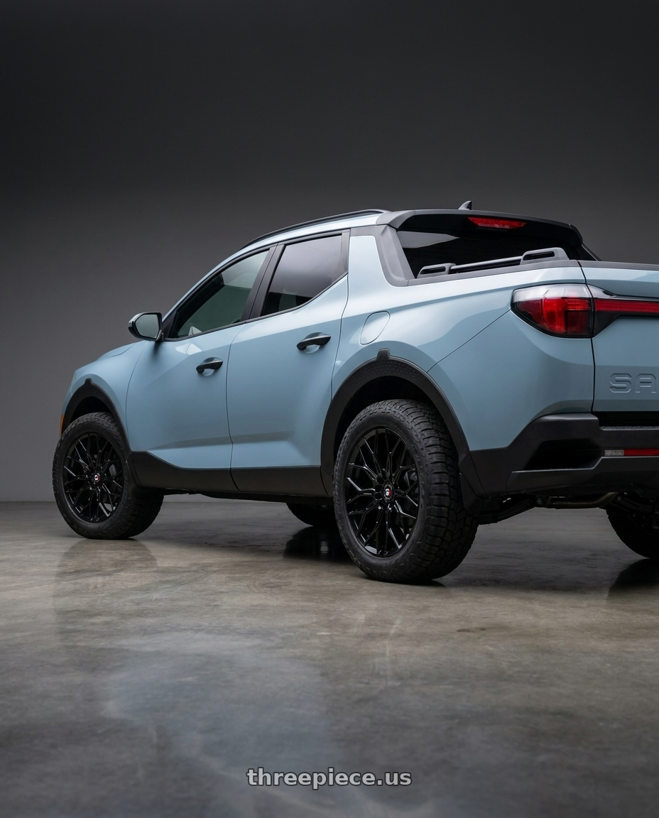 2026 Santa Cruz SEL Activity with Spec-1 SP-57 5x114.3/5x120 18x8 +38 Gloss Black wheels rear three quarter view meaty tires