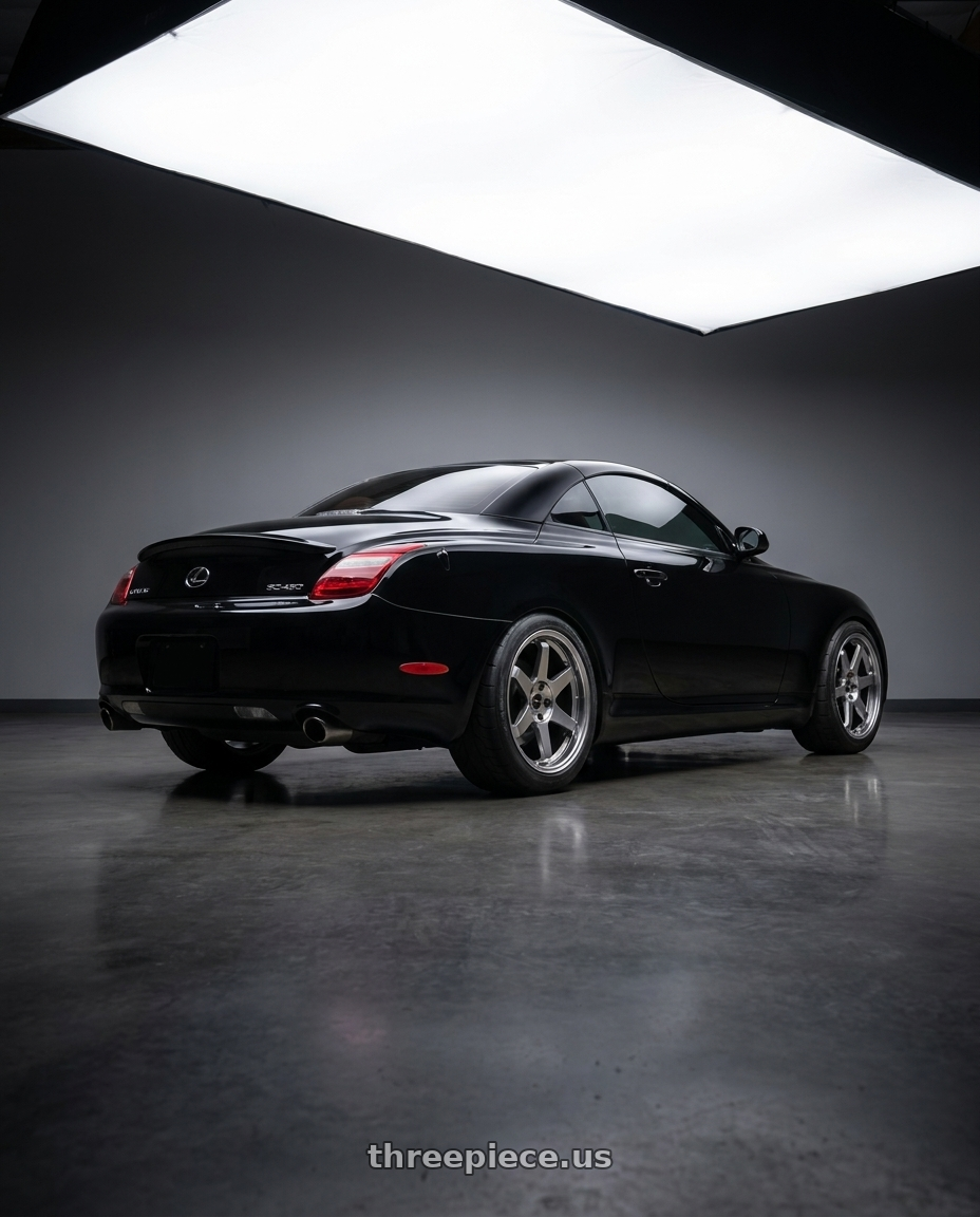2005 lexus sc430 with Vors TR37 5x108 18x9.5  +22 Hyper Black wheels rear three quarter view meaty tires