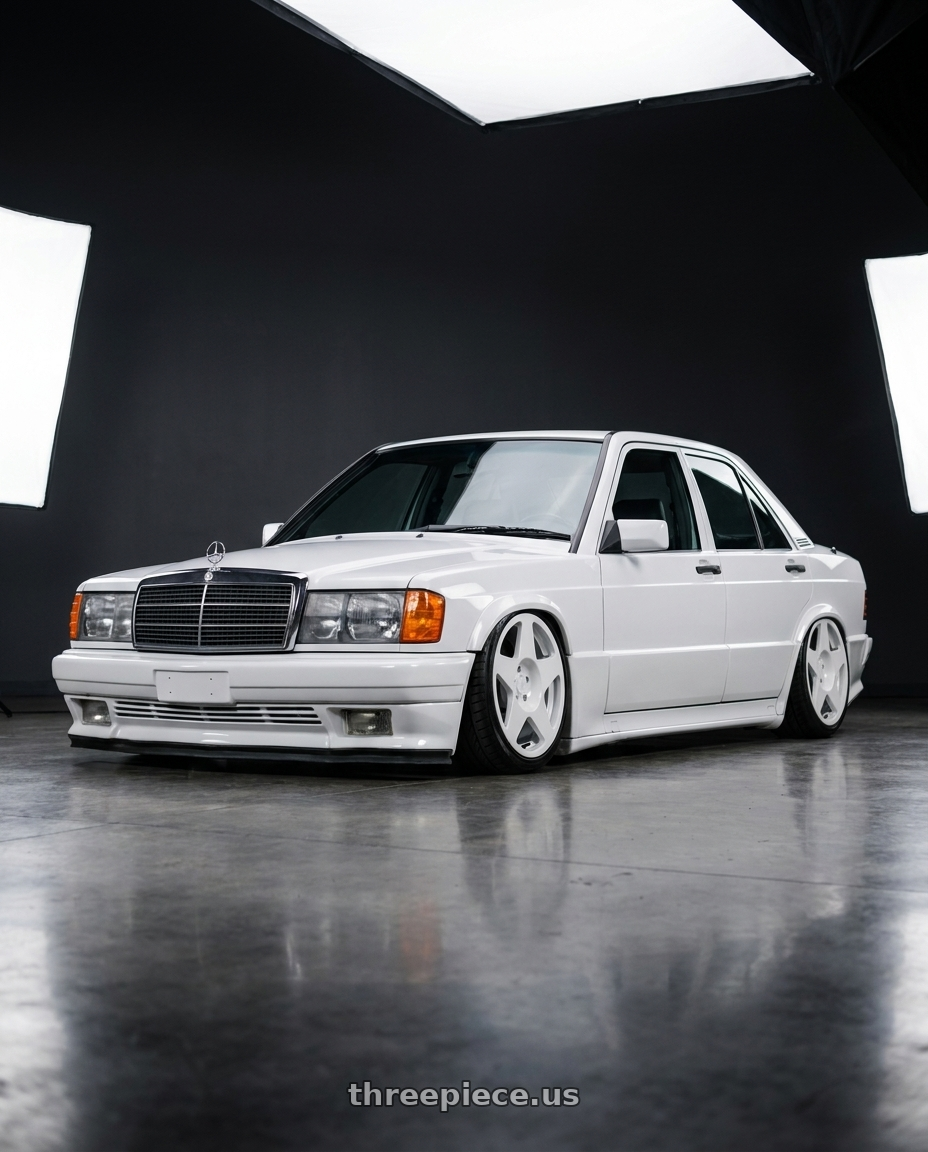 1989 Mercedes Benz 190e with fifteen52 TARMAC 5x112 18x8.5 +45 RALLY WHITE (GLOSS WHITE) wheels