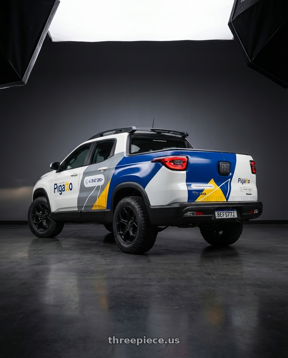 fiat toro 2017 adesivada com logo pigatto with XO HELSINKI 5X120 19X10 +45 MATTE BLACK wheels rear three quarter view meaty tires