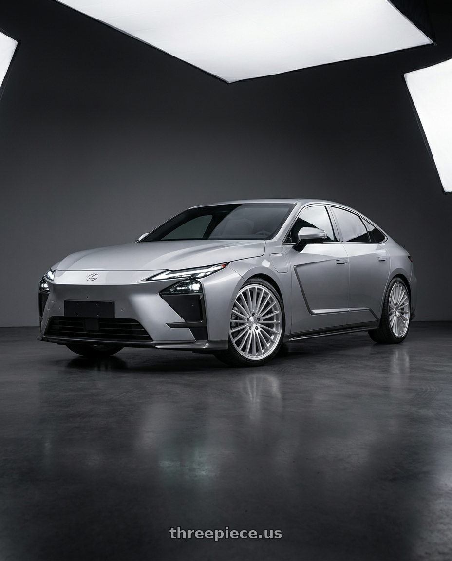 2027 LEXUS ES500e with DOLCE PERFORMANCE GHOST 5x120 20x8.5 +28 Gloss Silver Machined Face wheels