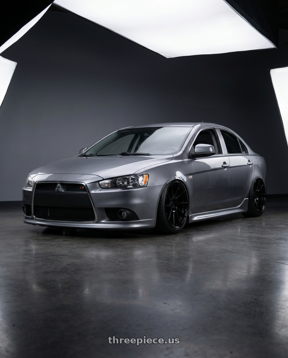 2014 Mitsubishi Lancer Ralliart with Aodhan AH09 5x114.3 18x9.5 +35 Gloss Silver Machined Face wheels