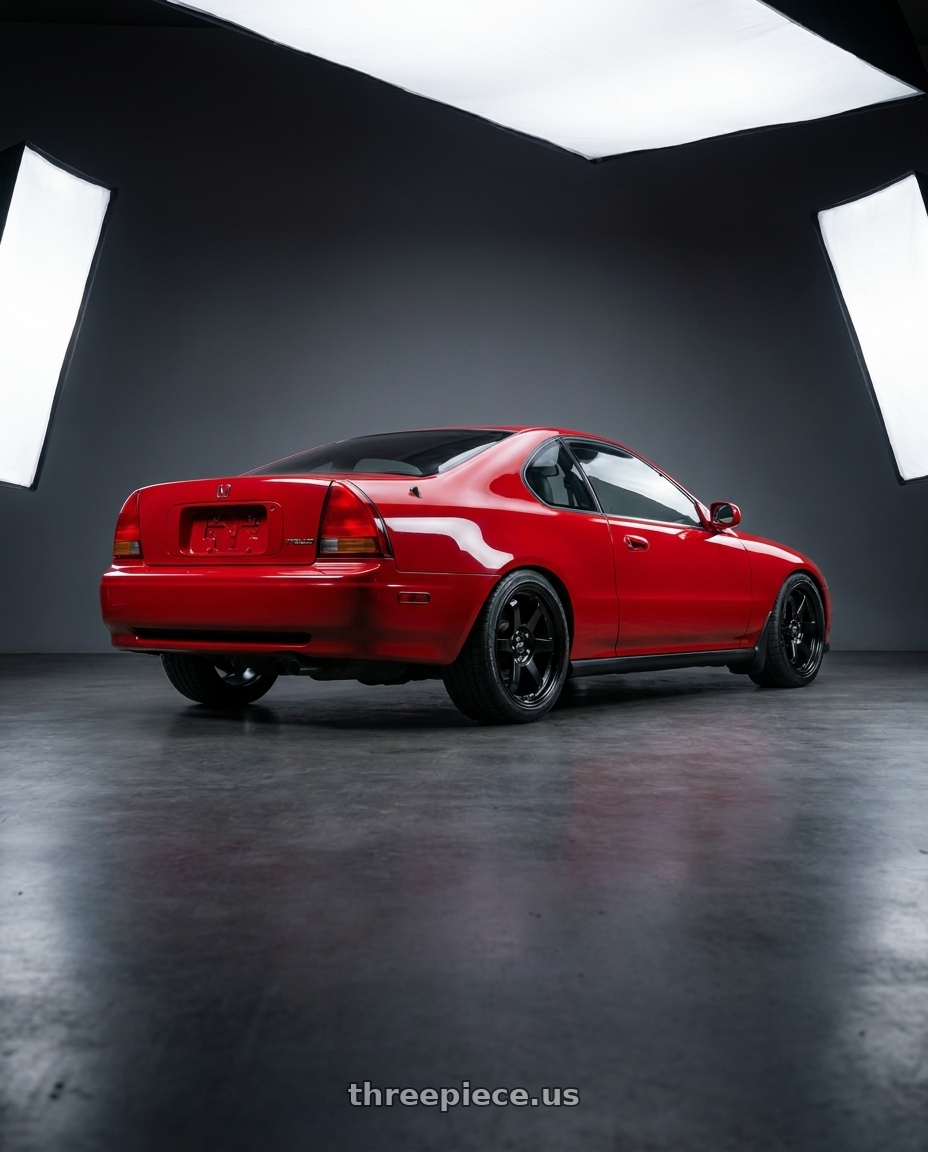 1994 Honda Prelude Vtec with MST Wheels MT01 5x114.3 18x8.5 +35 Glossy Black wheels rear three quarter view square tires