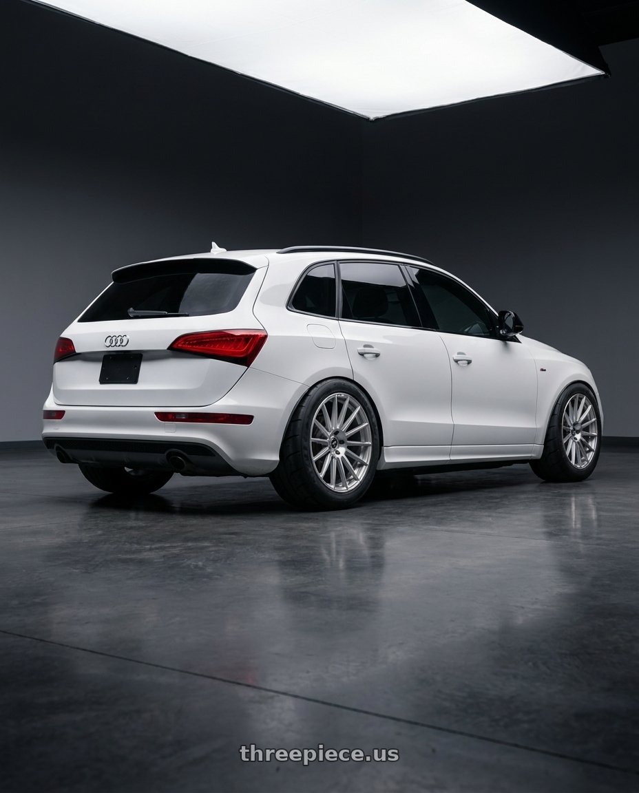 2017 audi q5 with Fittipaldi 363BS 5X112 20x9.5 +30 Brushed Silver wheels rear three quarter view meaty tires