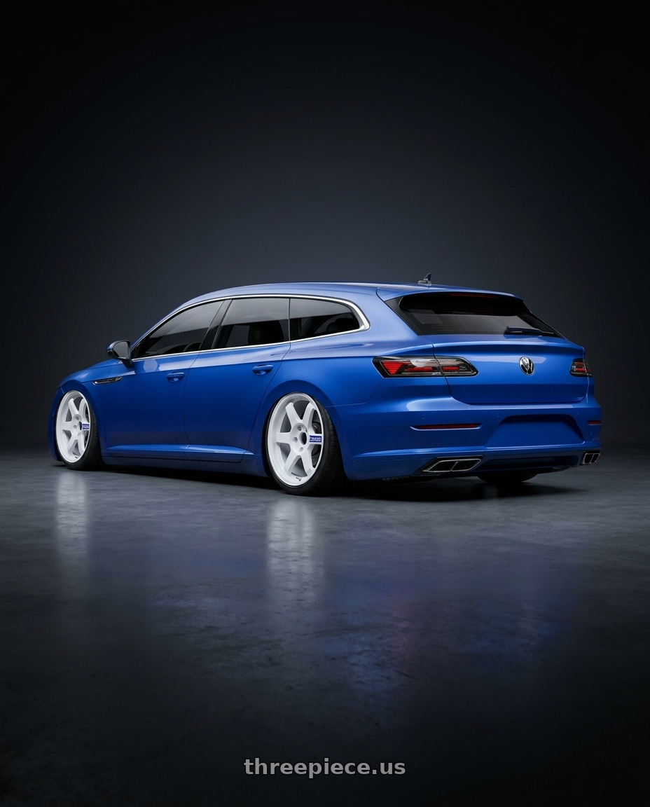 2021 VW Arteon Shooting Brake R with Volk Racing TE37 Gravel 5x114.3 15x7.0+35 White wheels rear three quarter view extreme stretch tires