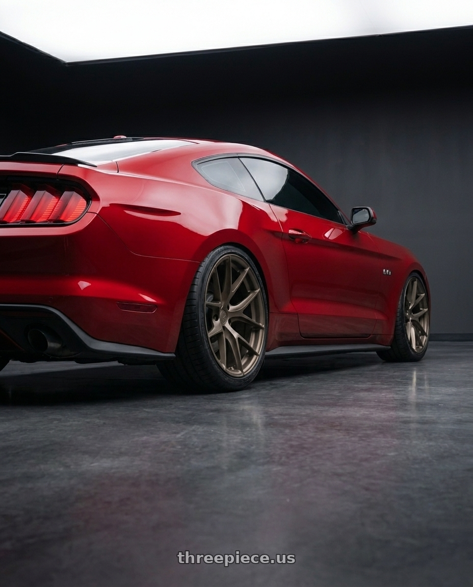 2015 ford mustang gt with Aodhan AFF7 5x114.3 20x10.5+35 Matte Bronze wheels rear three quarter view square tires