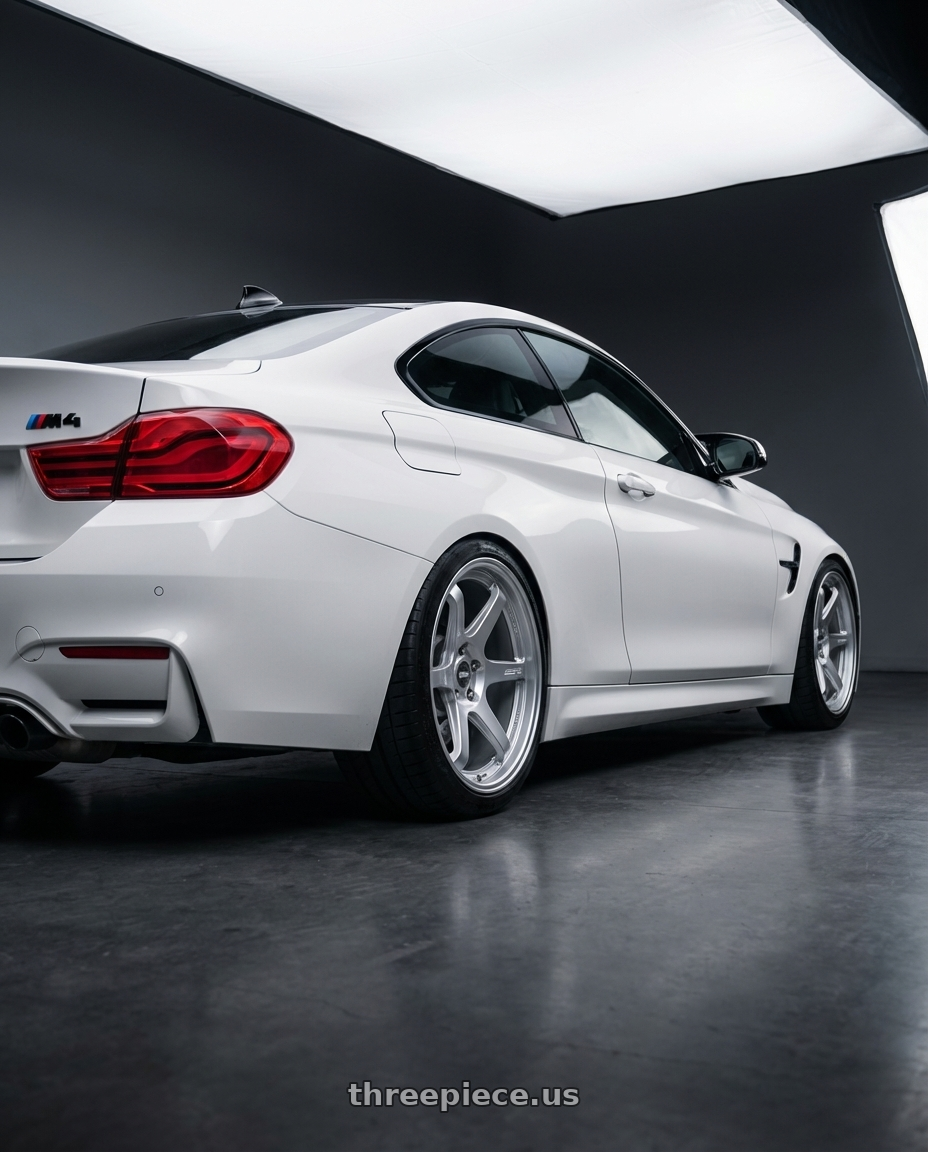 2018 BMW M4 F82 with ESR Wheels APEX SERIES AP6 5x120 19x8.5 +30 Hyper Silver wheels rear three quarter view square tires