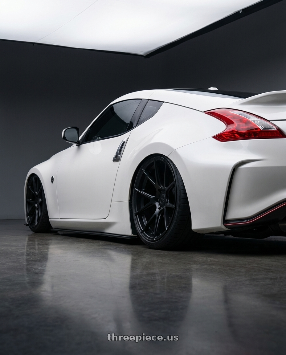 2019 Nissan 370Z with Avant Garde Wheels M510 5X114.3 19x9.5 +40 Matte Black wheels rear three quarter view slight stretch tires