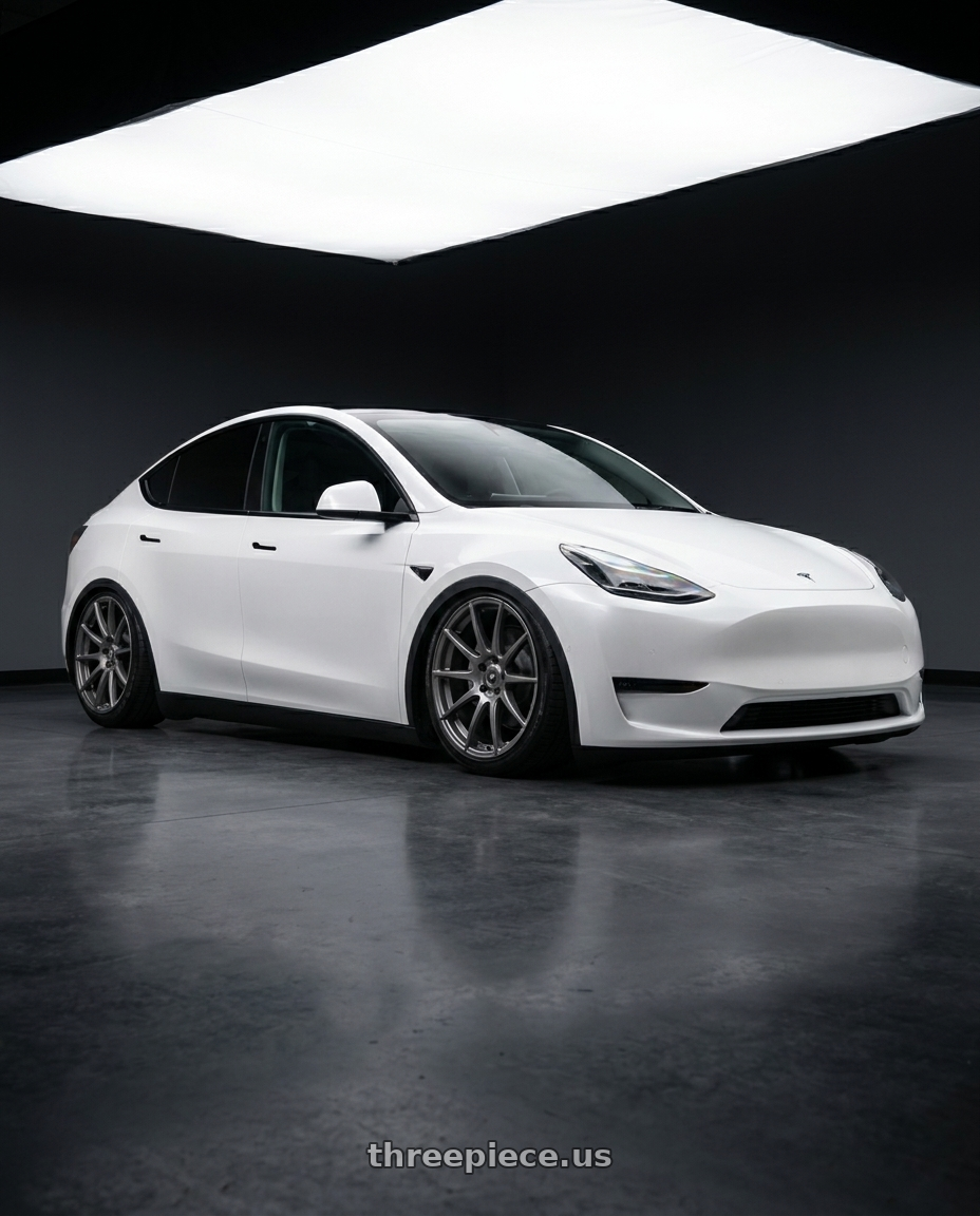 2026 Tesla Model Y White with Forgestar CF10 5x114.3 19x9.5 +29 Gloss Anthracite wheels