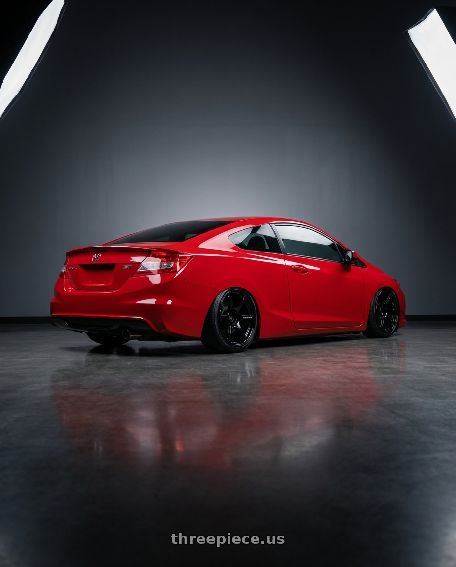 2015 Honda Civic Si with Advan RGIII 5x114.3 18x8.5+31 Gloss Black wheels rear three quarter view slight stretch tires