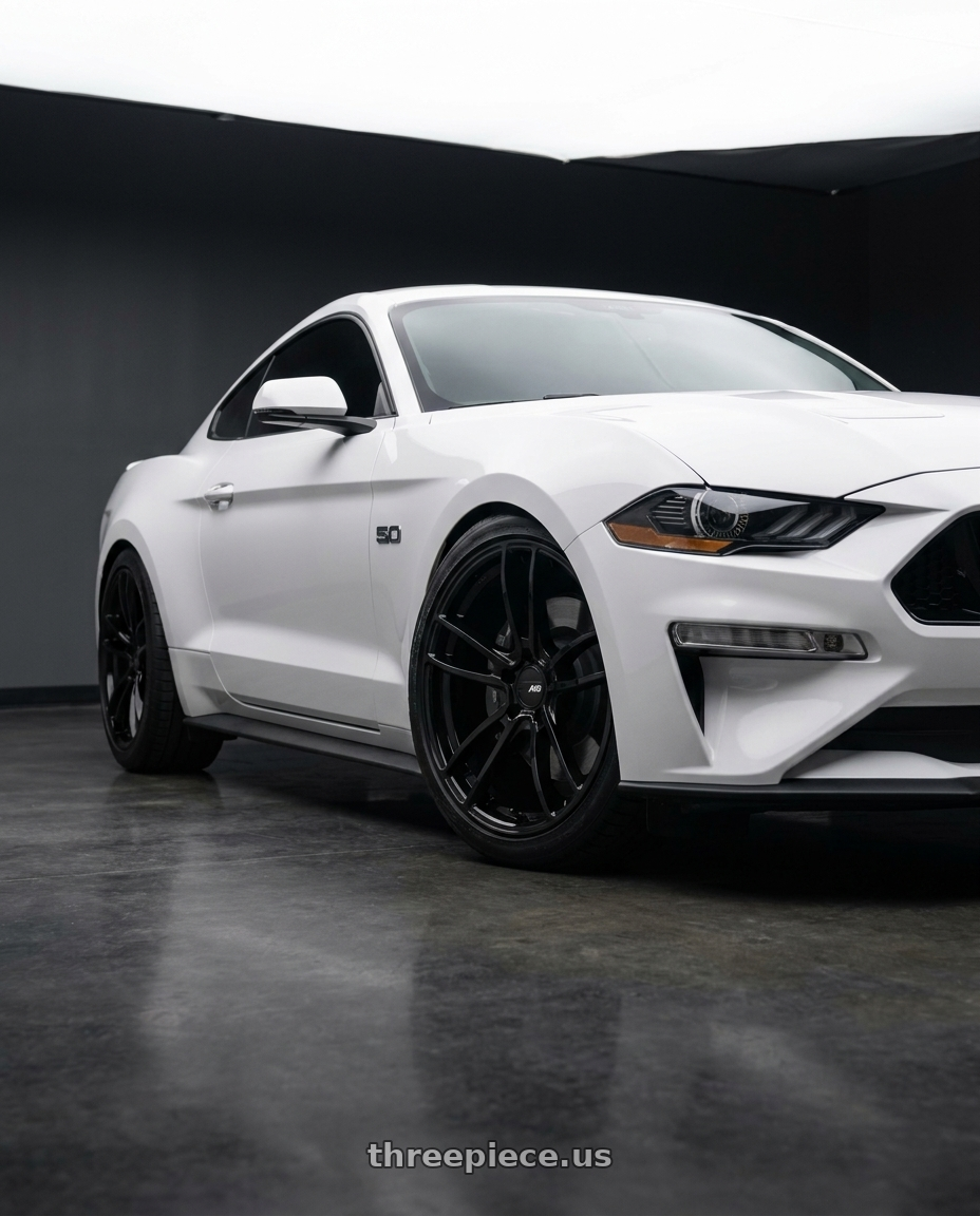 2021 Ford Mustang GT with American Racing AR941 MACH FIVE 5X114.3 19X11 +25 GLOSS BLACK wheels