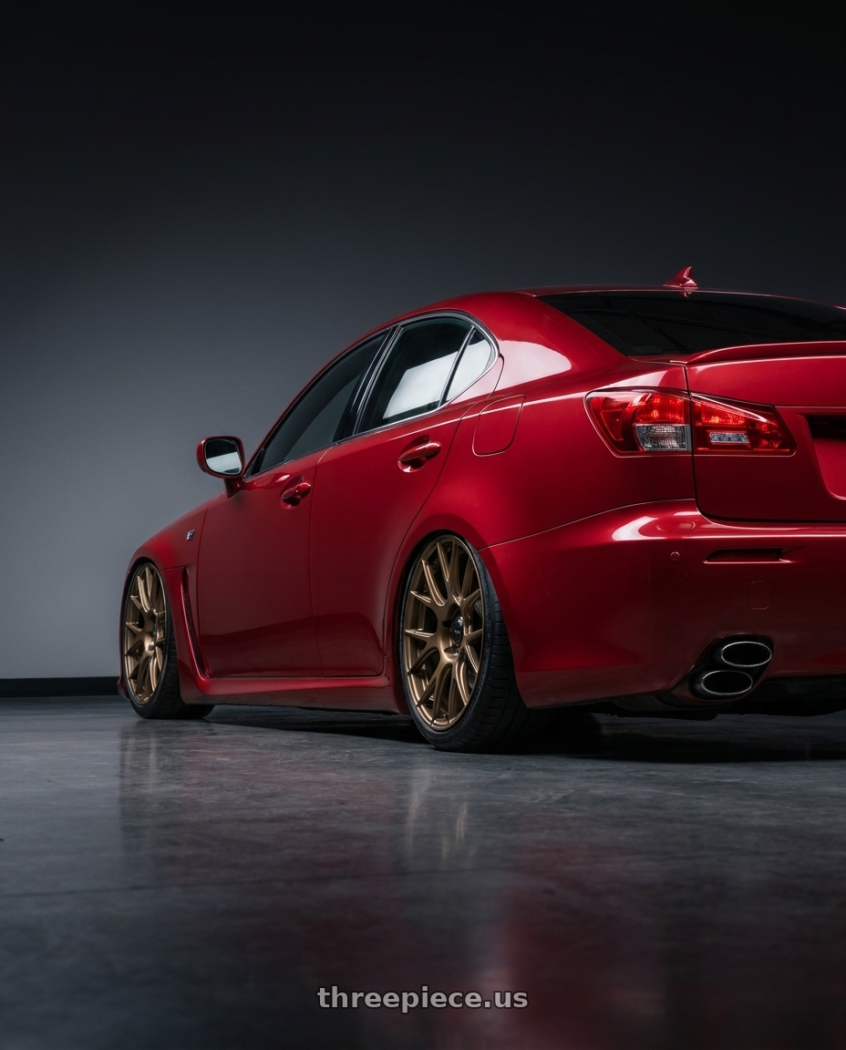 2012 Lexus IS-F with Konig Ampliform 5x114.3 19x9.5+25 Gloss Bronze wheels rear three quarter view slight stretch tires