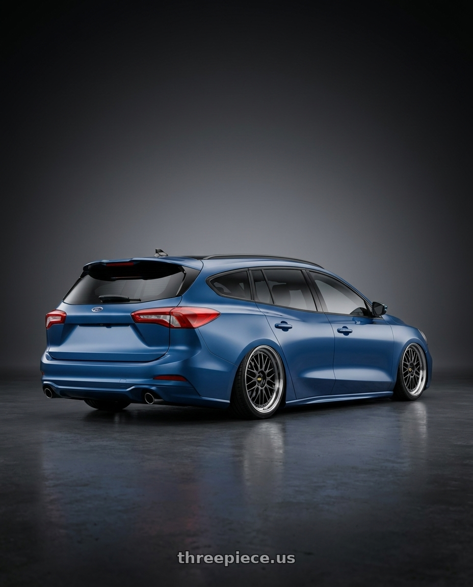 2020 Ford focus st wagon with BBS LM 5x114.3 18x8.0+35 Diamond Black wheels rear three quarter view slight stretch tires