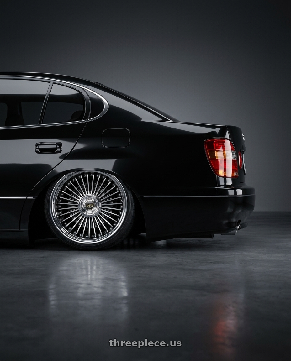1997 Lexus GS300 with Work Emitz Black Polish 5x114.3 19x9.0 +38 wheels rear three quarter view slight stretch tires