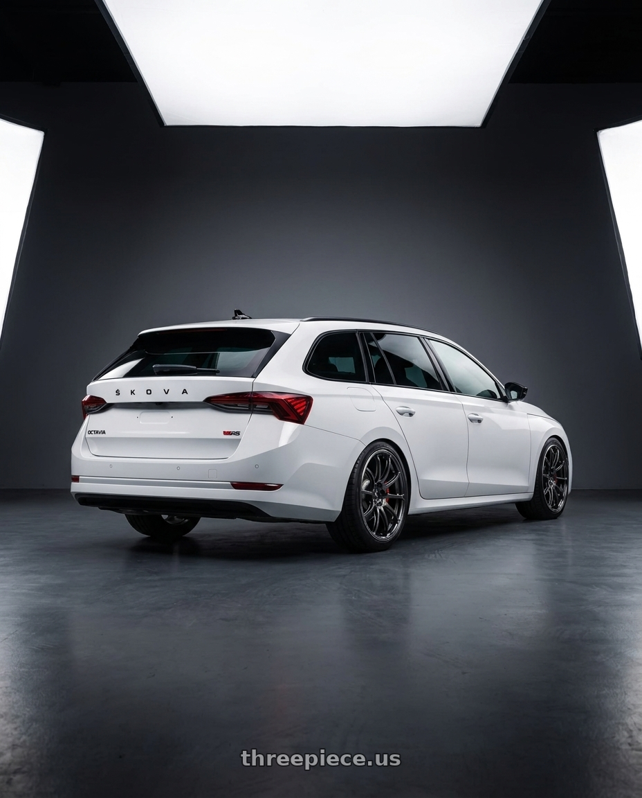 2023 Octavia combi rs  with Advan Racing RSIII 5x114.3 18x7.5 +48 RACING HYPER BLACK & RING wheels rear three quarter view square tires