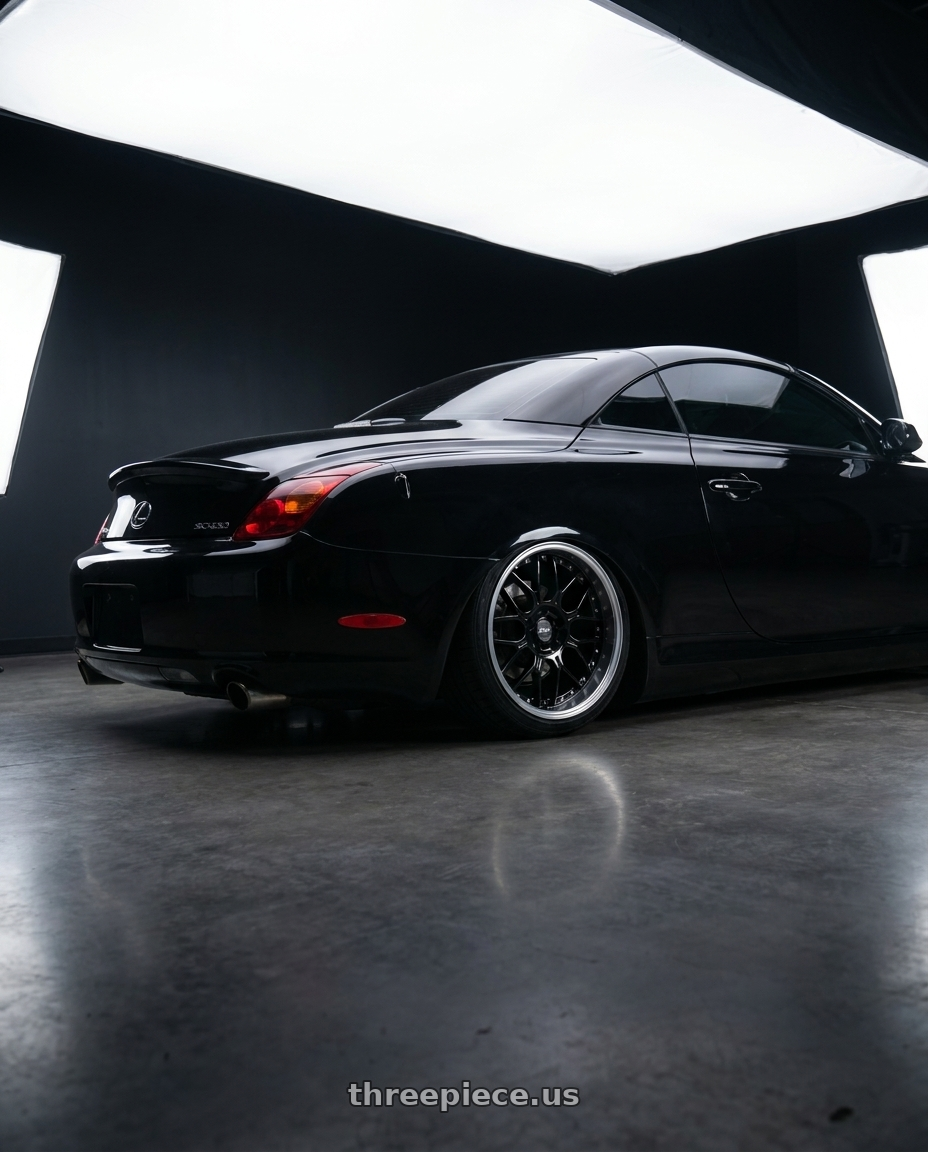 2005 lexus sc430 with ESR Wheels CS18 5x114.3 18x9.5 +35 Gloss Black wheels rear three quarter view square tires