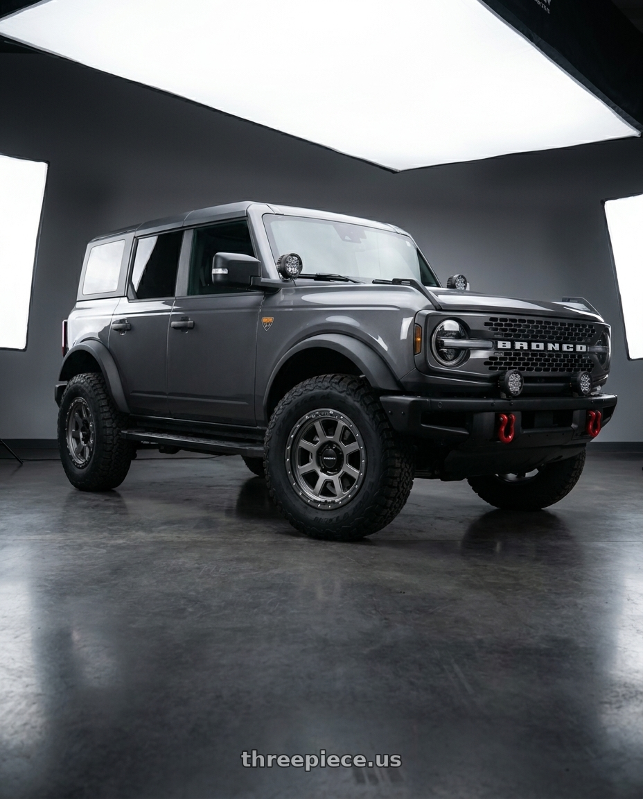 2023 Ford Bronco Badlands with Vision Off-Road 350 Ojos 6x139.7 17x9+12 Satin Grey wheels