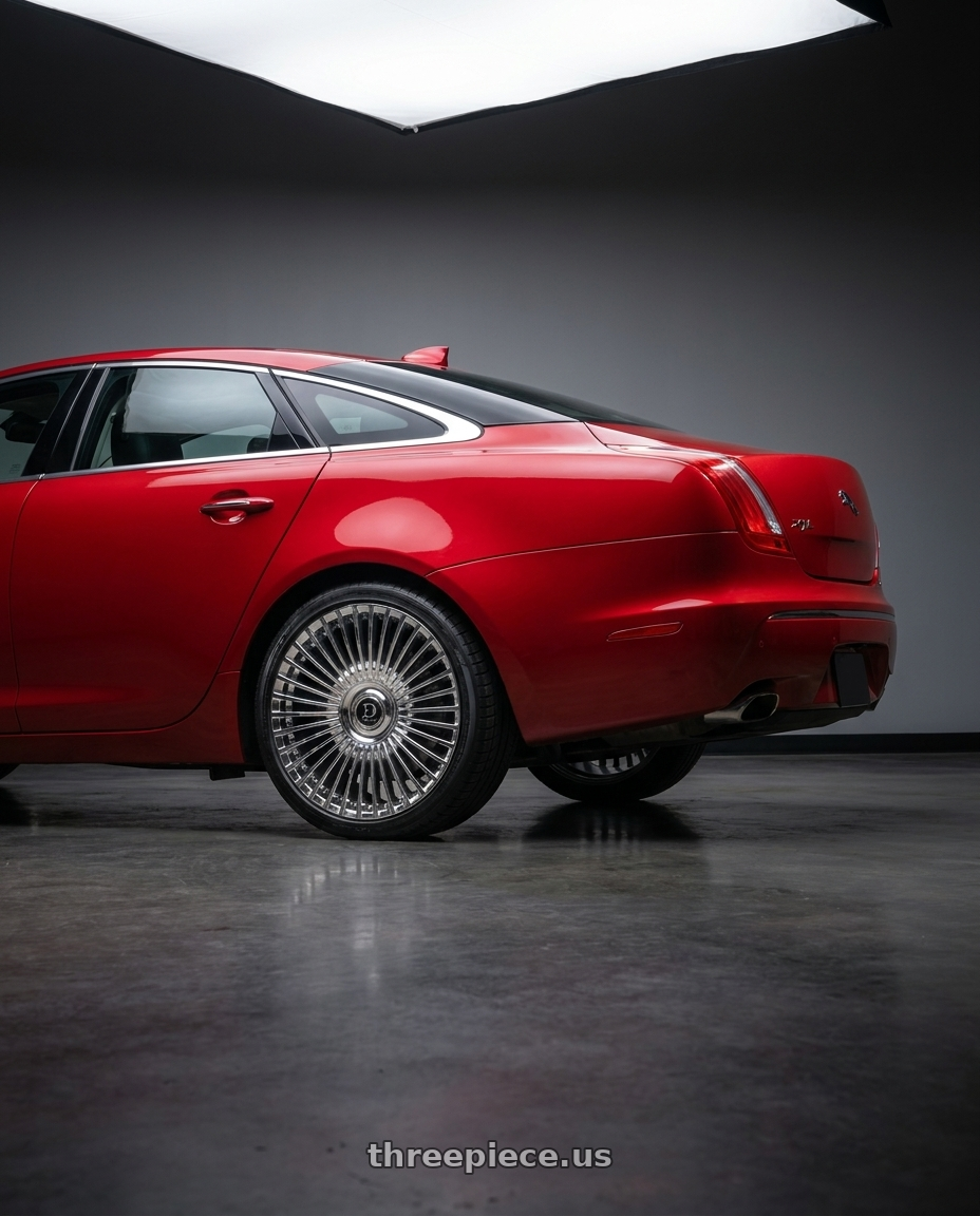 2014 Jaguar xjl red with DOLCE LUXURY TRENTO 6x135/6x139.7 22x9.5 +35 Chrome wheels rear three quarter view square tires