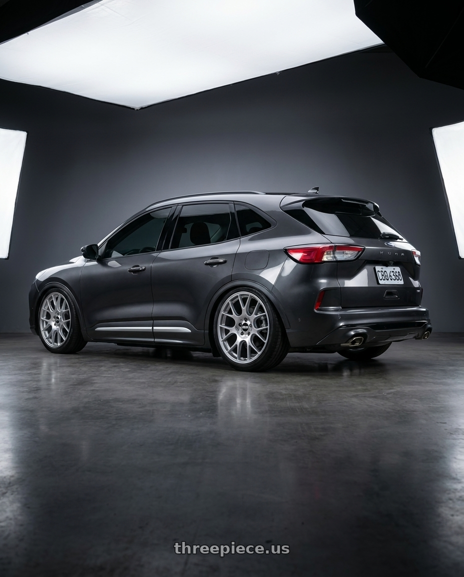 2025 ford kuga with BBS CH-R 5x120 20x10.5 +24 Brilliant Silver Polished Rim Protector wheels rear three quarter view slight stretch tires