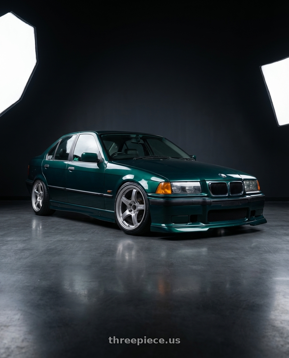 1997 e36 sedan boston green bomex with Gram Lights 57CR 5x114.3 18x9.5+38 Grace Silver wheels