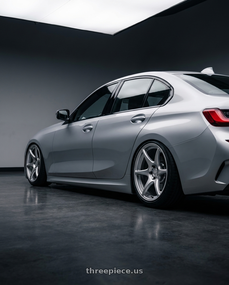 2023 BMW 3 Series G20 with Kansei K11S Tandem 5X112 19x9.5 22 Hyper Silver wheels rear three quarter view slight stretch tires