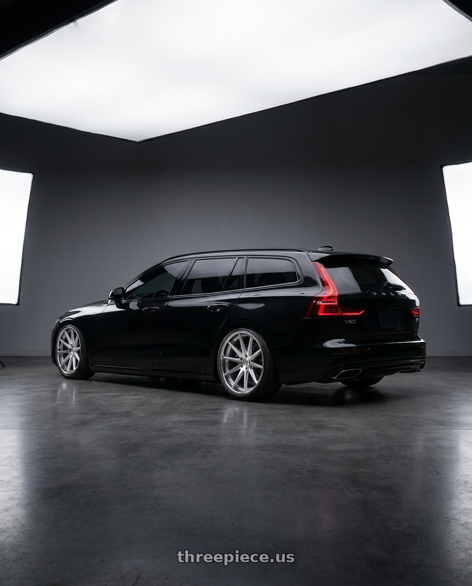 2020 Volvo v60 t5 r with Rohana RFC10 5x108 20x9+40 Machine Silver/Chrome Lip wheels rear three quarter view slight stretch tires