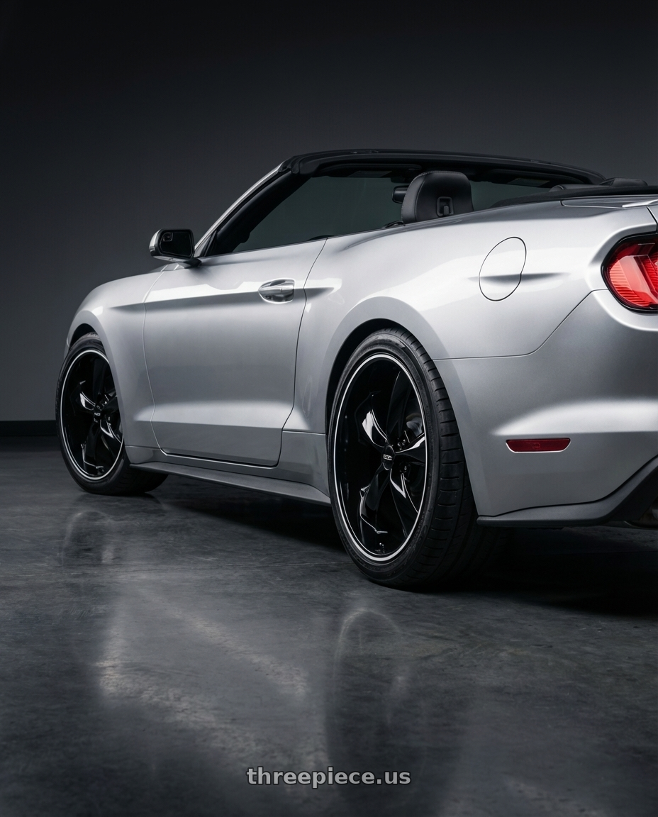 2018 ford mustang with Foose 1PC F104 LEGEND 5X114.3 20X10 +40 GLOSS BLACK MILLED wheels rear three quarter view slight stretch tires