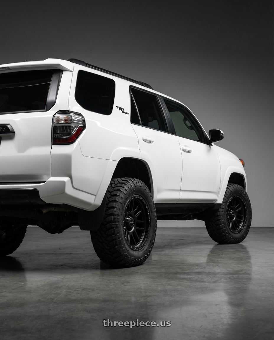 2022 Toyota 4Runner with Vision Off-Road 111 Nemesis 6x139.7 20x9+0 Matte Black wheels rear three quarter view meaty tires