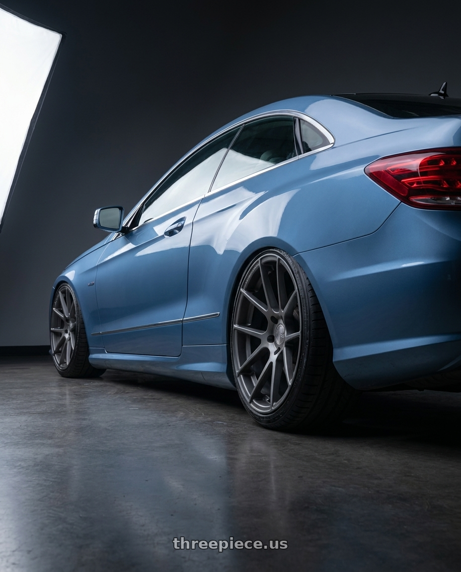 2014 Mercedes-Benz E-Class Coupe C207 with Avant Garde Wheels M510 5X112 20x10 +25 Dolphin Grey wheels rear three quarter view slight stretch tires
