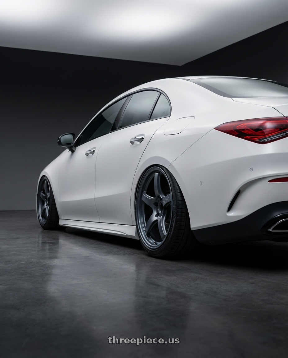 2023 Mercedes-Benz CLA C118 with Gram Lights 57CR 5x112 19x9.5+45 Gunblue II wheels rear three quarter view slight stretch tires