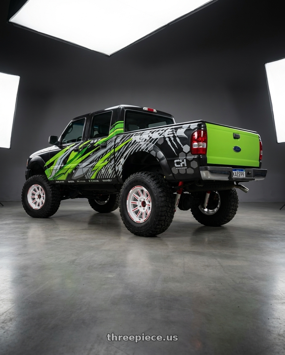 ford ranger 3.0 powerstroek 4x2 off road 2005 - cabine dupla adesivada  with Rancho 2020 Jeep Gladiator Rancho RS5000X Shock Absorber - RS55063 wheels rear three quarter view meaty tires