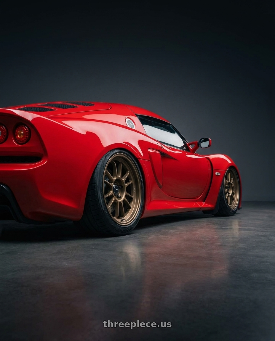 2011 Lotus Exige S 240 with Konig Hypergram 4x100 16x7.5+38 Race Bronze wheels rear three quarter view slight stretch tires