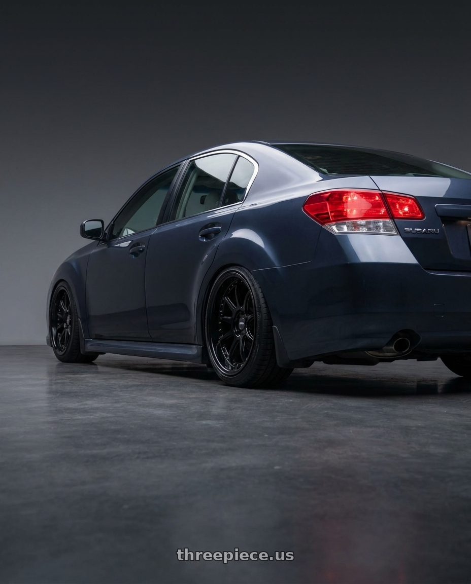 2014 Subaru Legacy 2 5 with ESR Wheels CS12 5x100 18x9.5 +35 Gloss Black wheels rear three quarter view square tires