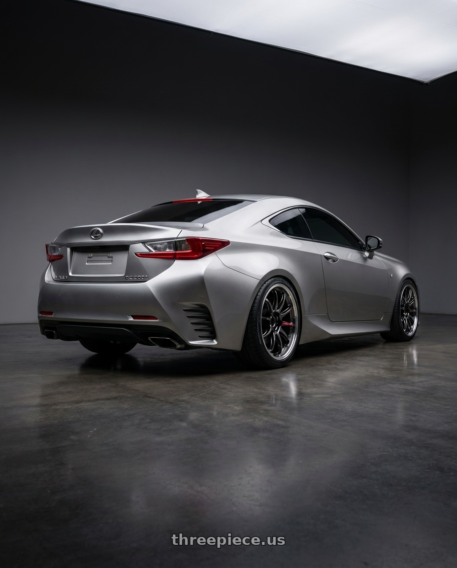 2017 Lexus RC 200t atomic silver with Work Emotion Zr10 5x114.3 19x8.5 +38 Glim Black Diamond Rim cut wheels rear three quarter view square tires