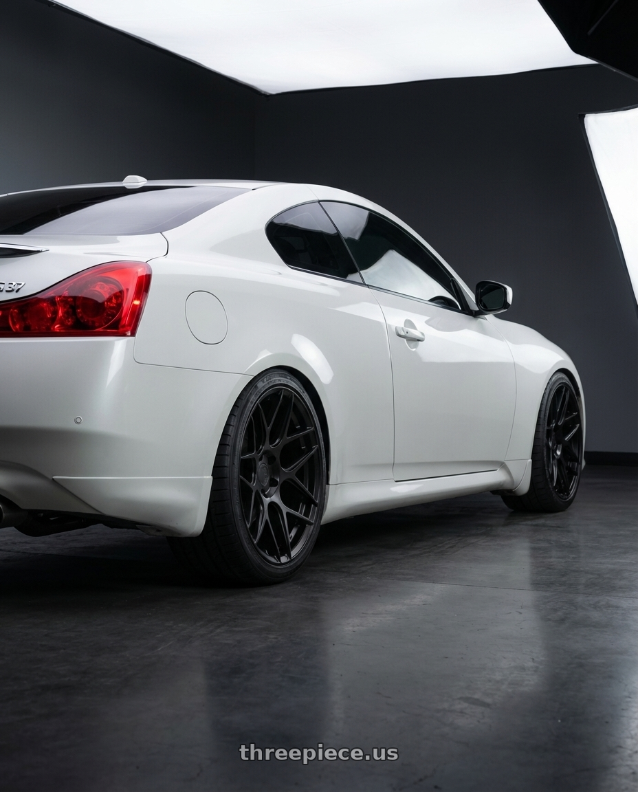 2014 Infiniti G37 Coupe with Aodhan AFF2 5x114.3 19x8.5+35 Matte Black wheels rear three quarter view square tires