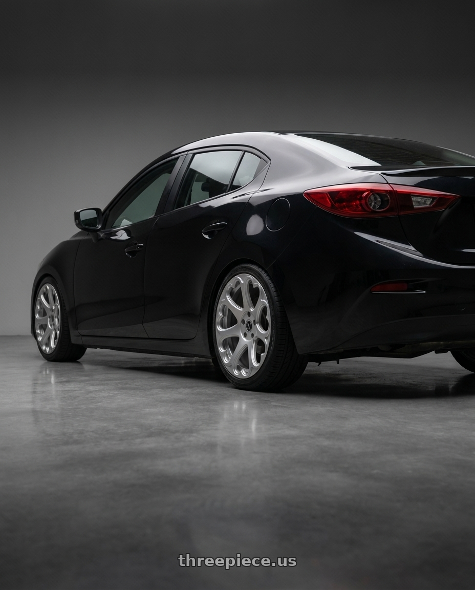 2017 mazda 3 sport black with Heritage Wheel Kokoro Monoc 5X100 18x8.5+35 Silver wheels rear three quarter view square tires