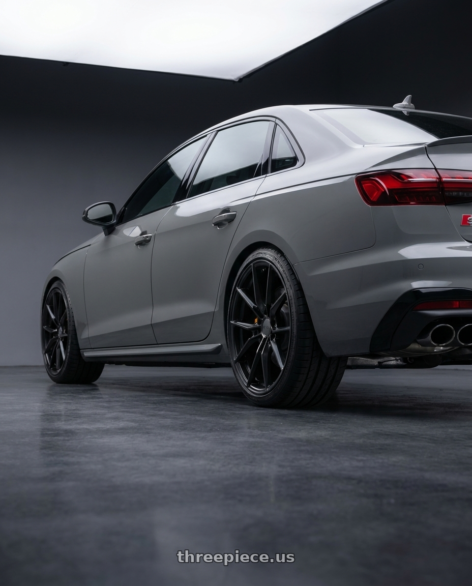 2021 Audi S4 Prestige with TSW NEPTUNE 5X112 19X9.5 +39 SEMI GLOSS BLACK wheels rear three quarter view square tires