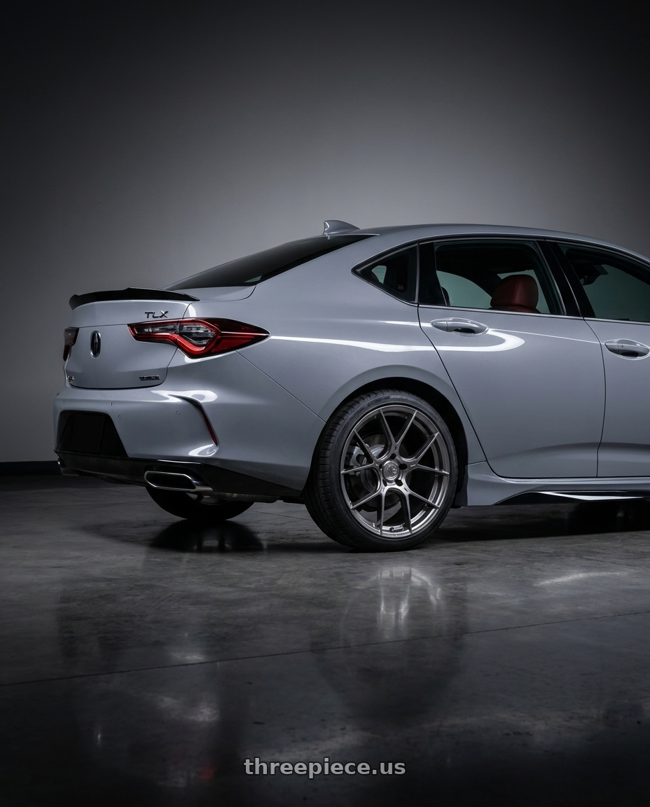 2025 Acura TLX ASPEC Space with Aodhan AH-11 5x120 18x8.5+35 Hyper Black wheels rear three quarter view square tires