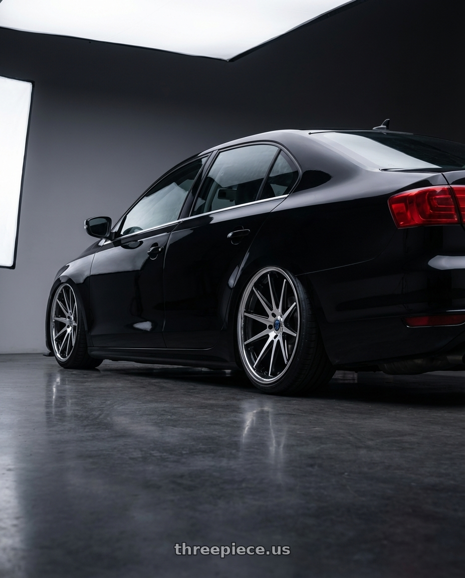 2013 Jetta TSI mk6  with Rohana RFC10 5x114.3 20x9+25 Machine Black/Chrome Lip wheels rear three quarter view slight stretch tires