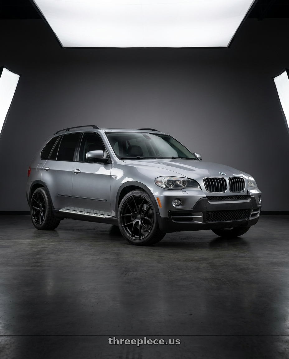 2010 BMW x5 silver with Aodhan AFF7 5x120 20x10.5+35 Matte Black wheels