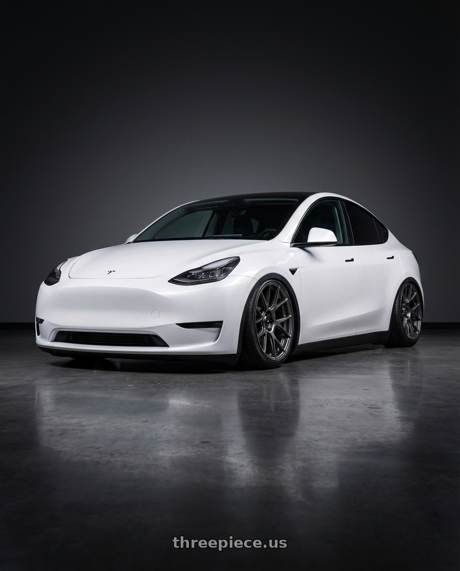 2024 Tesla Model Y with Konig Ampliform 5x114.3 20x8.5+43 Dark Metallic Graphite wheels