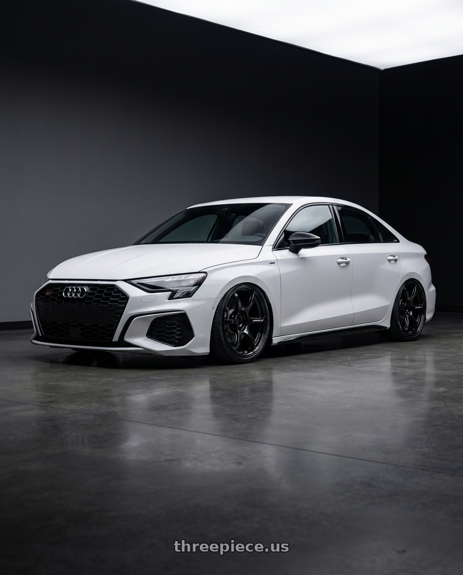 2024 Audi S3 8Y with Advan RGIII 5x112 19x8.5+45 Gloss Black wheels front three quarter view stanced stance