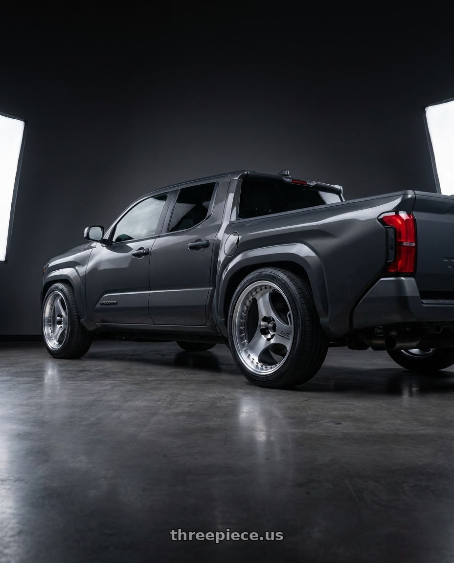 toyota tacoma 4th gen 2024 sr rwd with Advan Racing ONI2 PROGRESSIVE 5x114.3 20x9.0 +39 MACHINING & DIAMOND CUT wheels rear three quarter view slight stretch tires