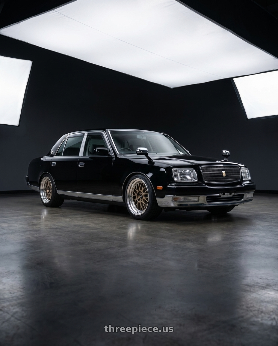 2000 Toyota Century with Work Meister M1 3p 5x114.3 19x13.5-64 T Disk Titanium Gold wheels