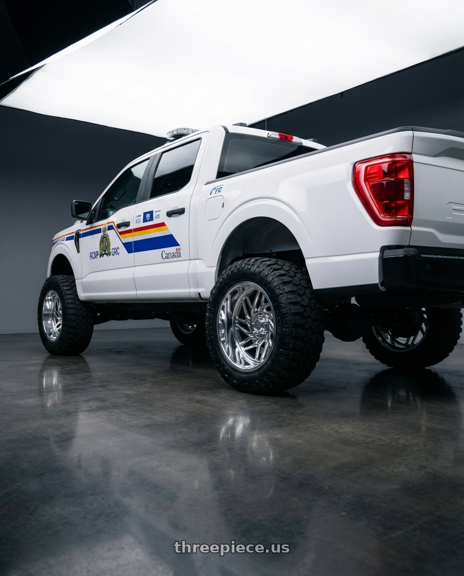 2023 ford f150 with Carolina Forged Asheville 5x135 20x9 0 High Polish wheels rear three quarter view meaty tires