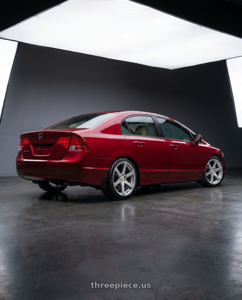 2008 Honda civic with Genius NEWTON 3X112 17X6.5 +22 HYPER SILVER wheels rear three quarter view square tires