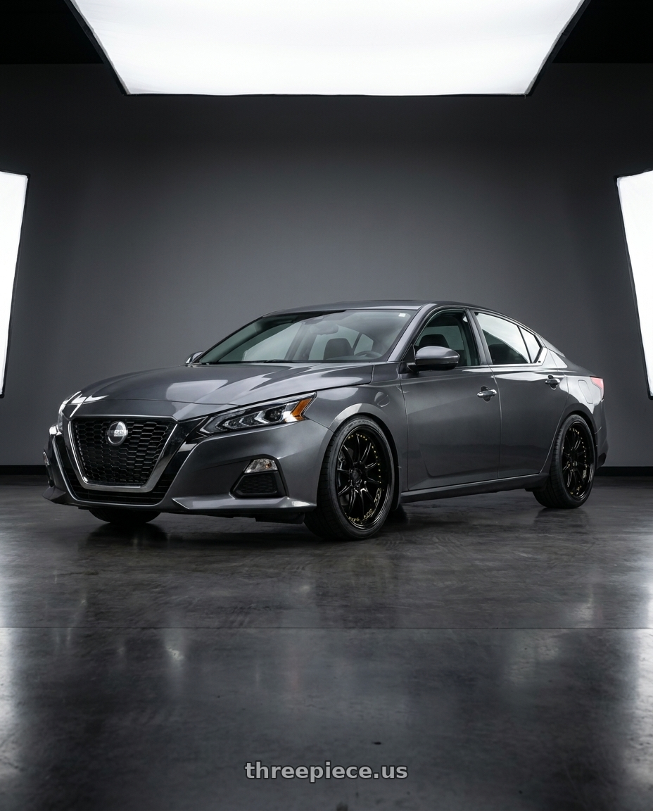 2021 Nissan Altima SV with Aodhan DS07 5x114.3 19x9.5 +30 Gloss Black W /Gold Rivets wheels